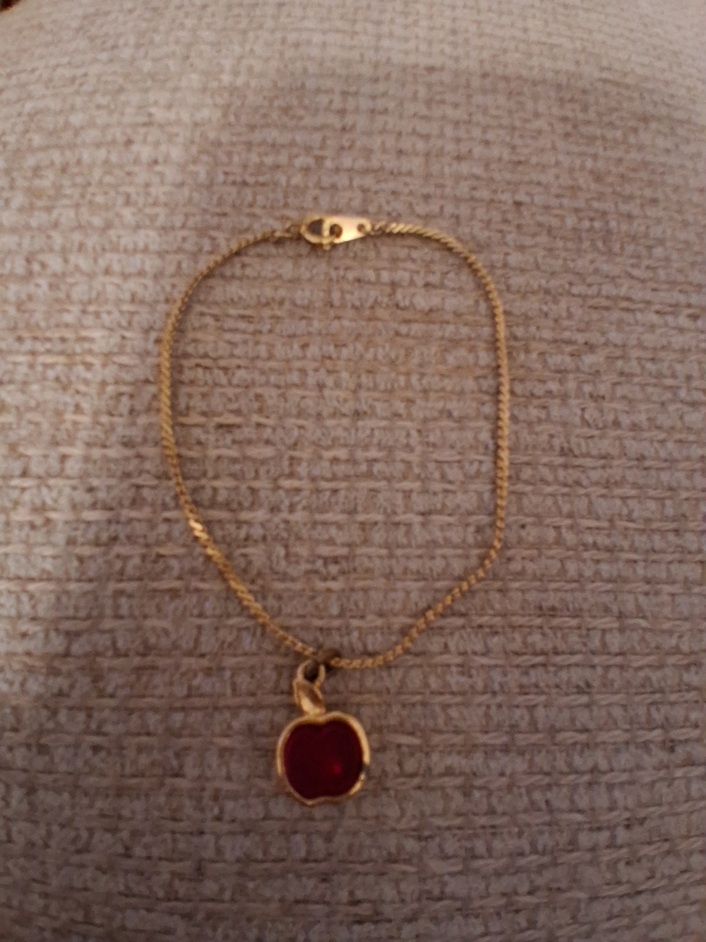 Gold-Tone Necklace with Red Enamel Apple Pendant